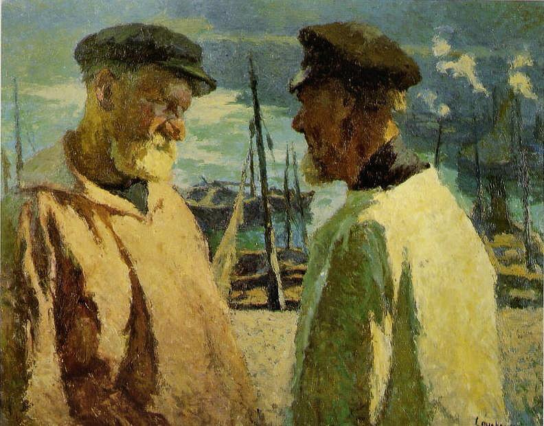 Halászok Honfleur kikötőjében alkotó: Marcel Couchaux