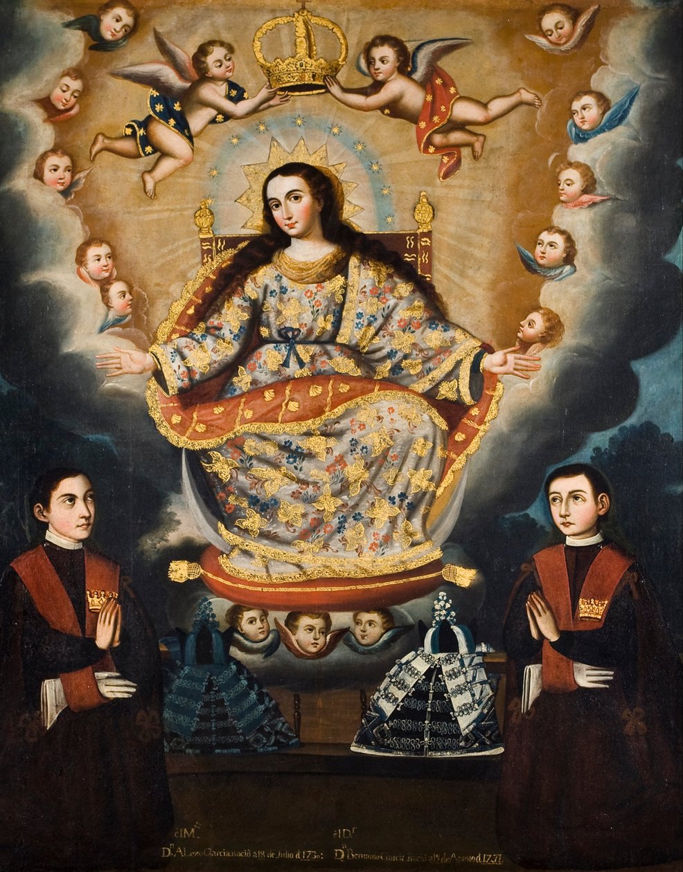 Ülő Madonna a García testvérek diplomájával alkotó: Marcos Zapata y taller