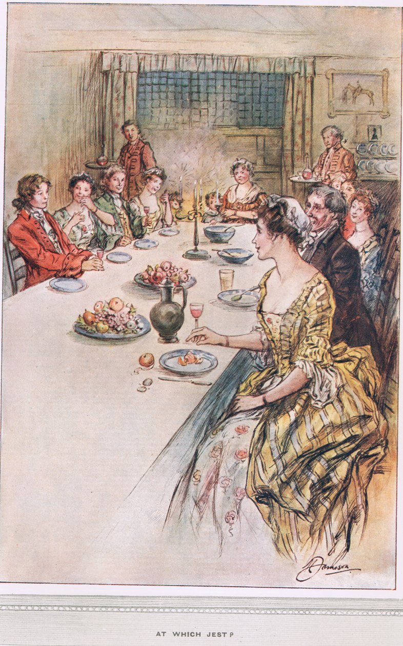 Oliver Goldsmith „The Vicar of Wakefield” illusztrációja: „At which jest”, 1910 körül alkotó: Margaret Jameson