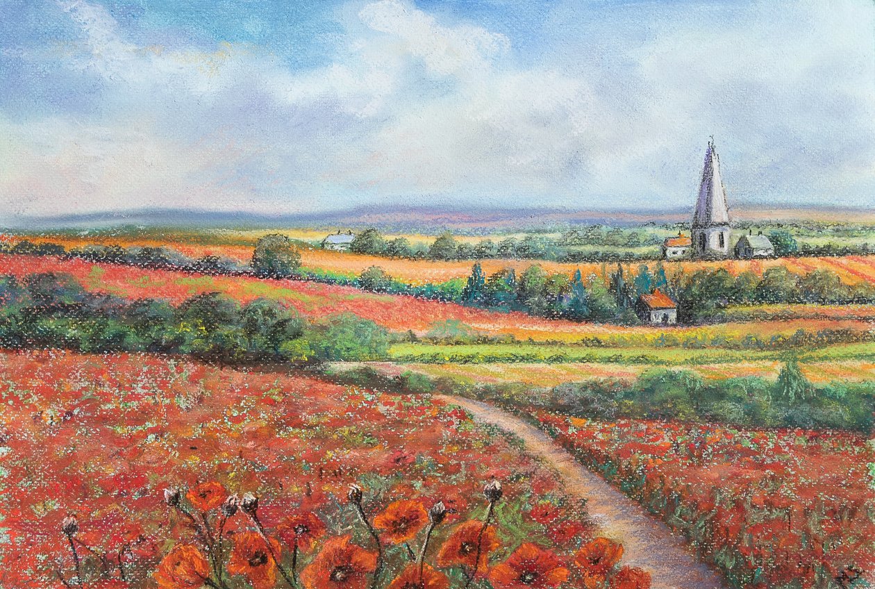 Cotswold mákföld, 2022 (pasztell) alkotó: Margo Starkey