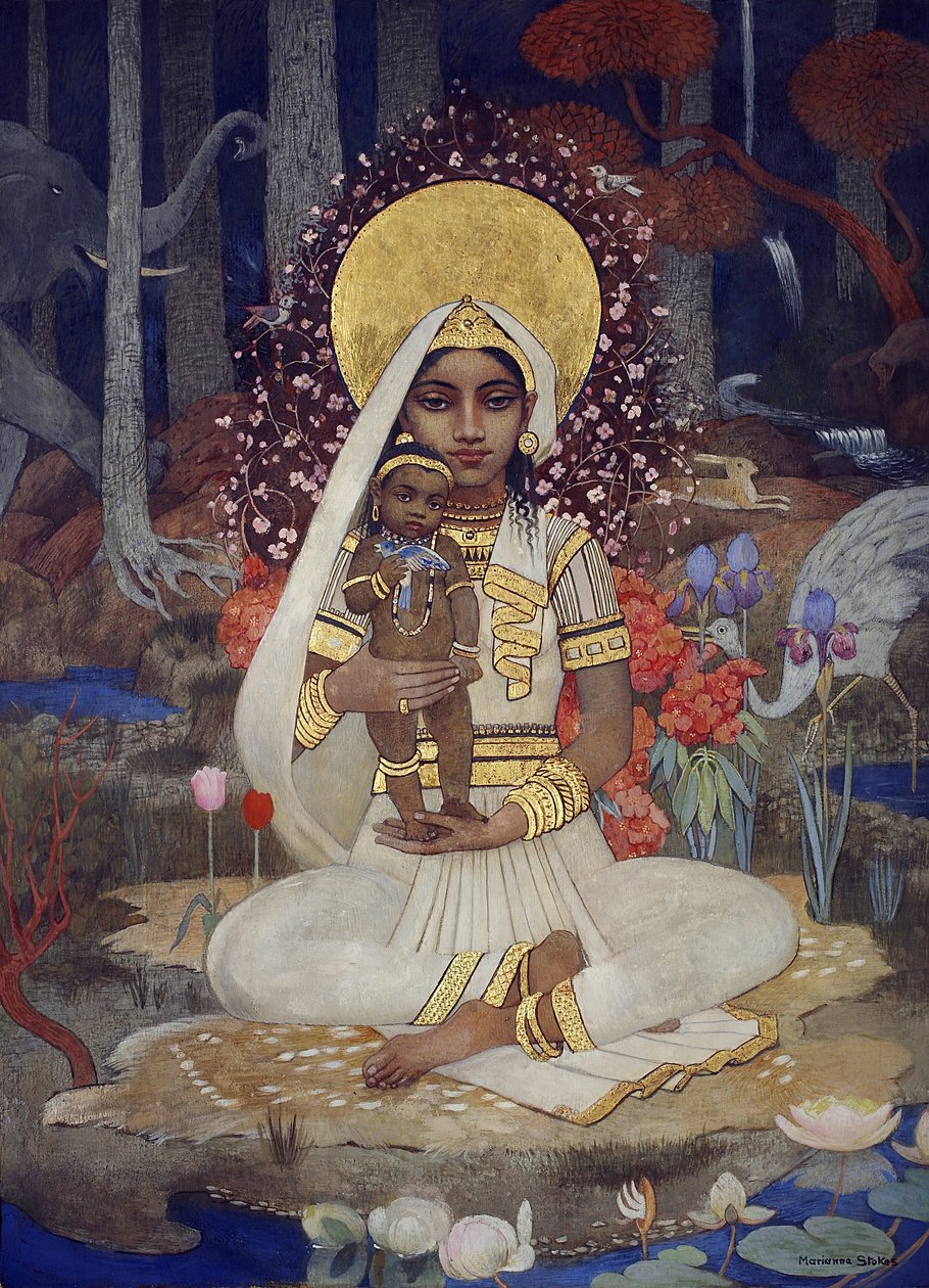 Devaki, Krishna anyja (tempera és aranyfesték, papírra, kartonra fektetve) alkotó: Marianne Stokes