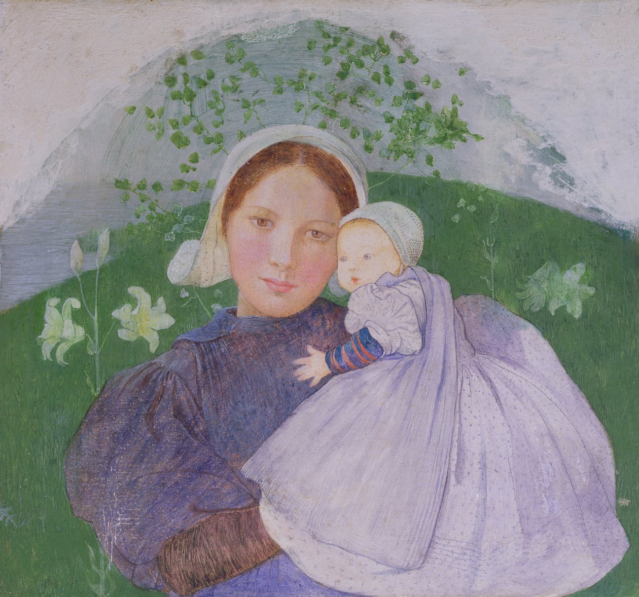 Anya és gyermeke, 1899 körül (tempera és gesso a panelen) alkotó: Marianne Stokes