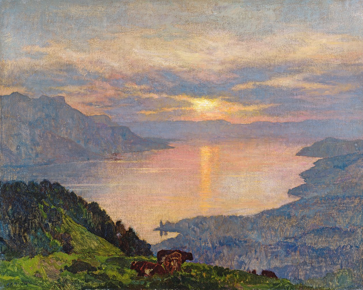 Naplemente a Genfi-tavon, 1907 alkotó: Marie Auguste Emile Rene Menard