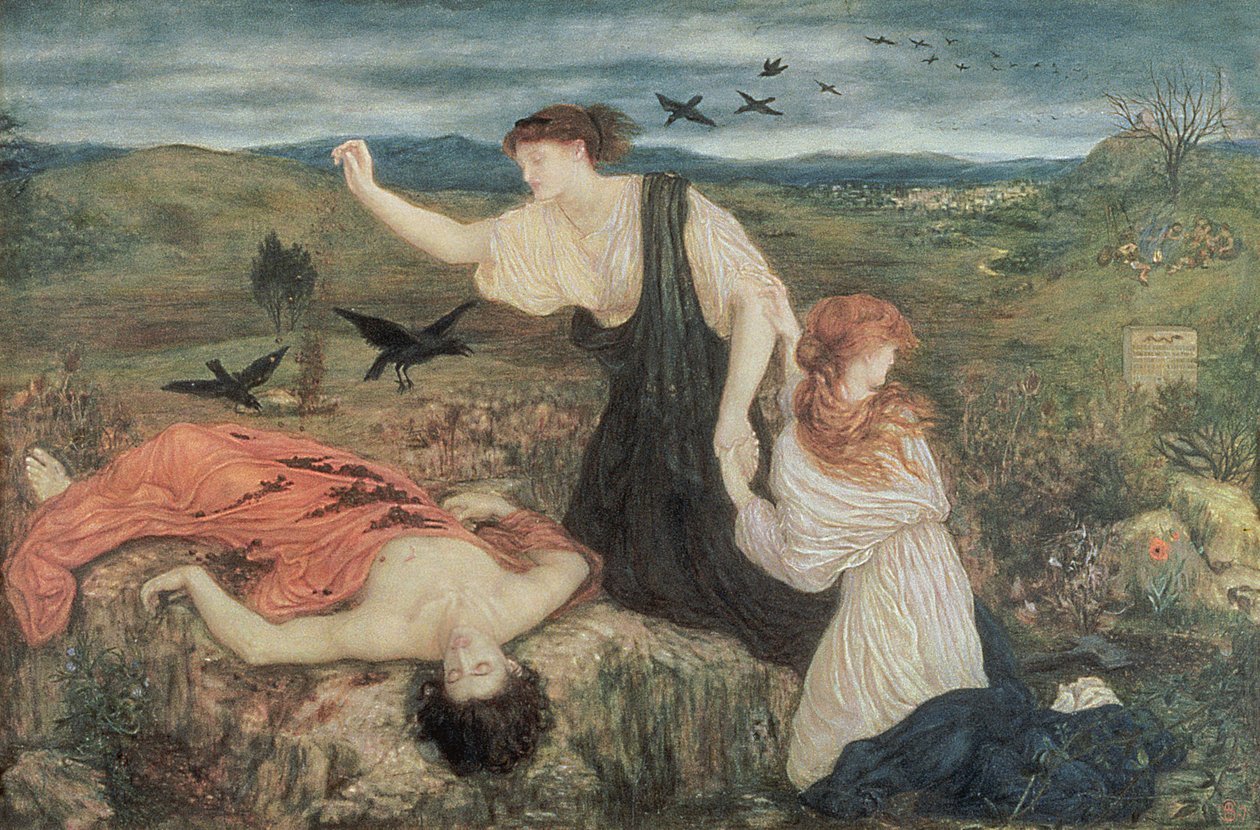 Antigoné Szophoklész „Antigonéjából”. alkotó: Marie Spartali Stillman