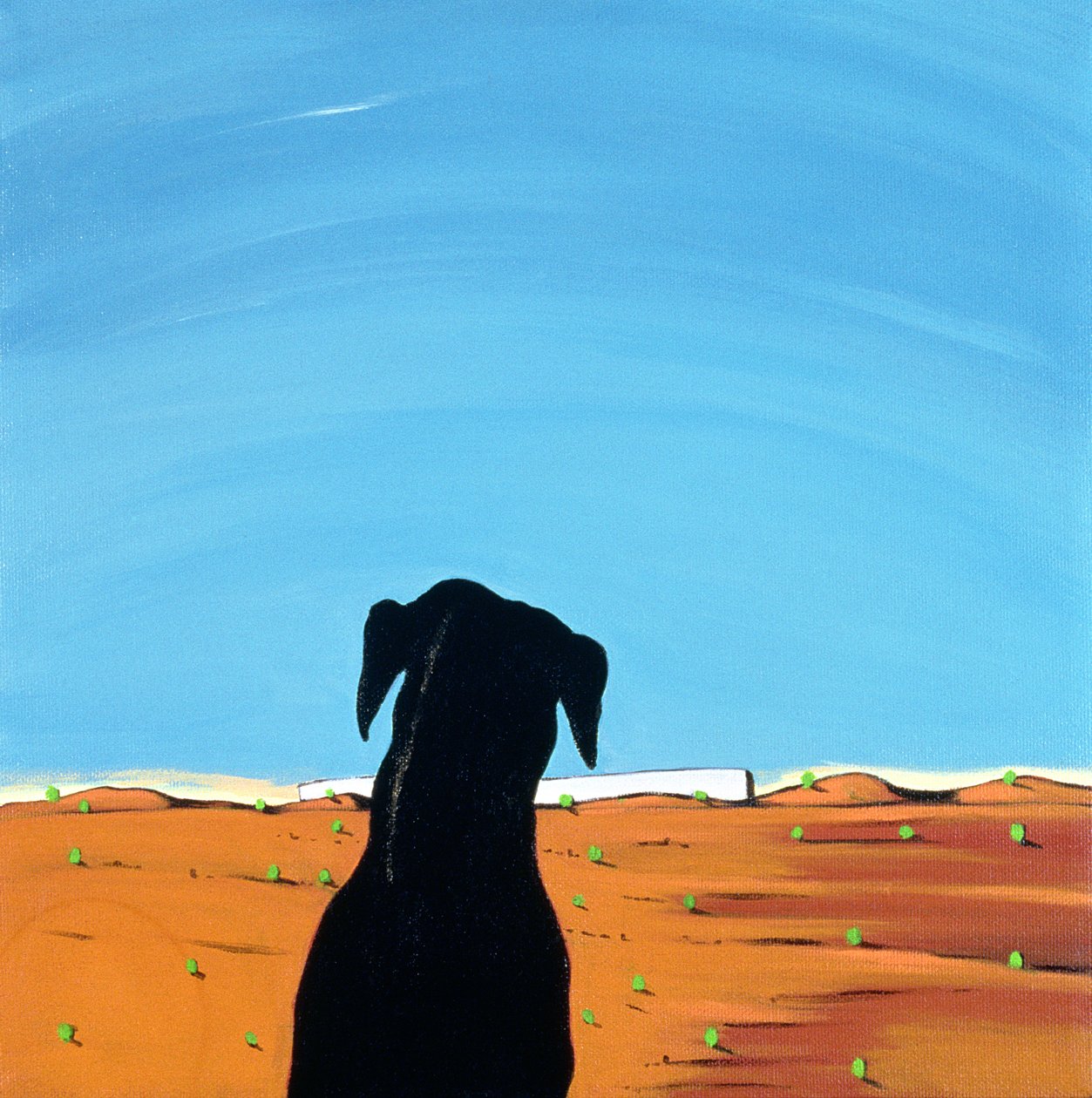 Fekete kutya Chestertownban, 1998 (akril, vászon) alkotó: Marjorie Weiss