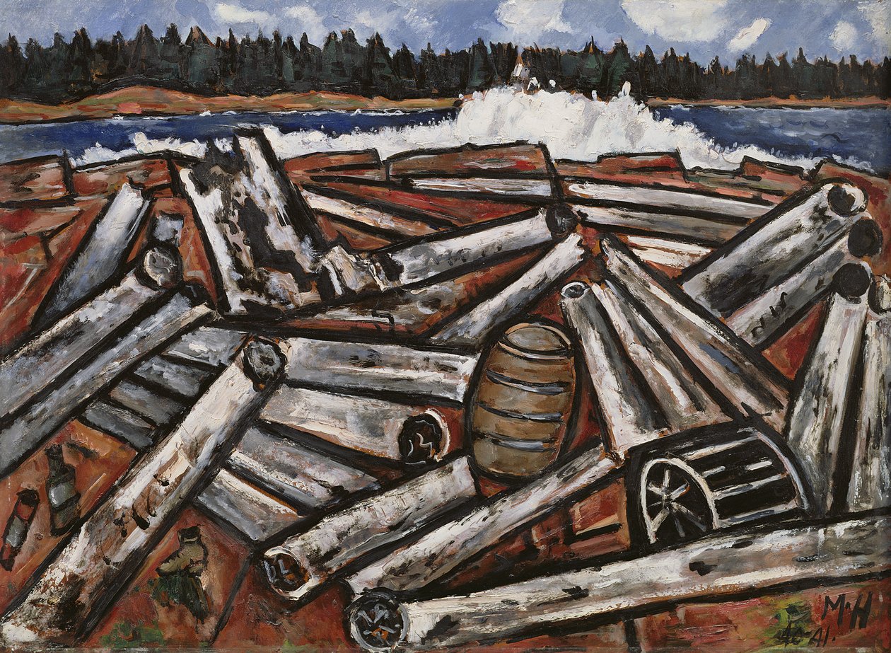Log Jam, Penobscot Bay, 1940-41 (olaj, masonite) alkotó: Marsden Hartley