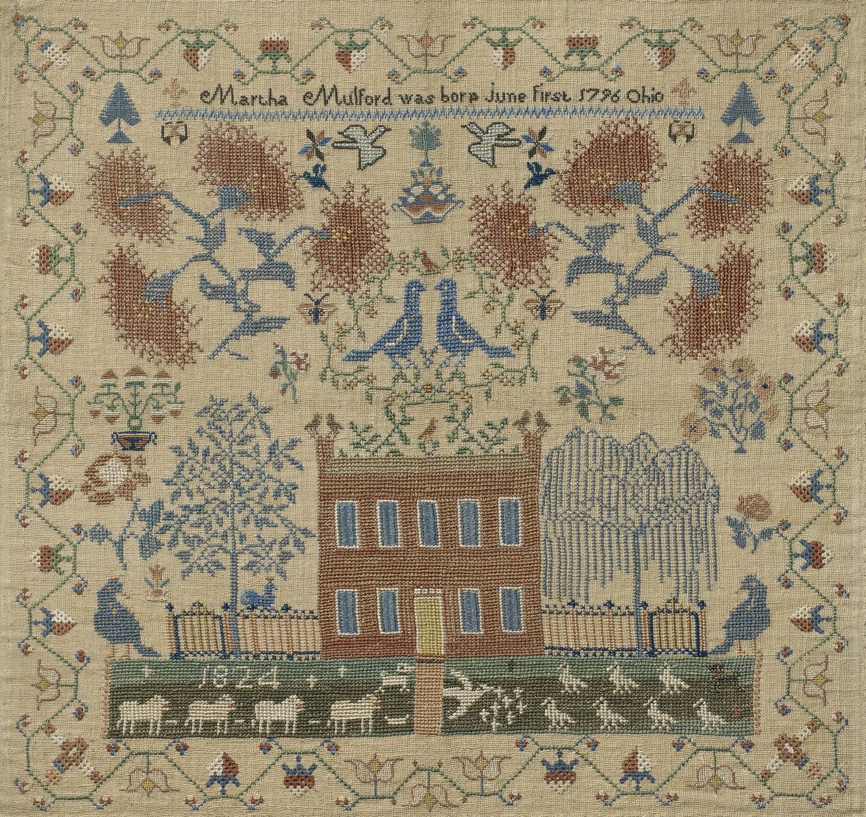 Sampler, 1824 (selyem vászonra) alkotó: Martha Mulford