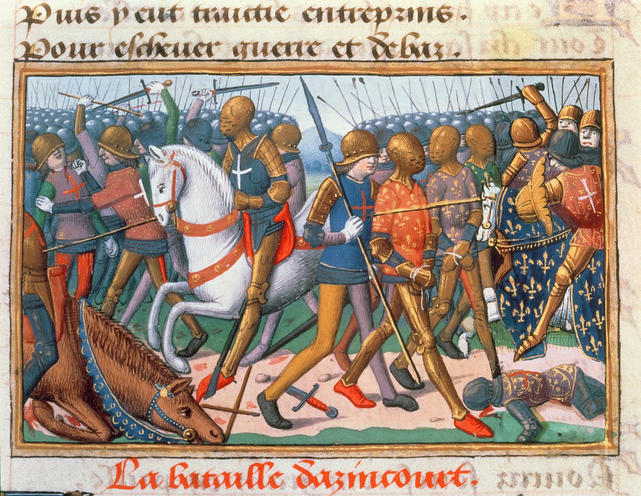 Ms Fr 5054 f.11 Az agincourti csata, 1415, VII. Károly virrasztásából, 1484 körül alkotó: Martial de Paris