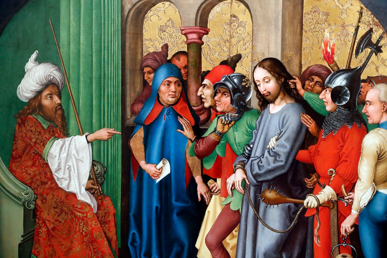 Jézust elítéli a Szanhedrin (olaj, fapanel) alkotó: Martin Schongauer