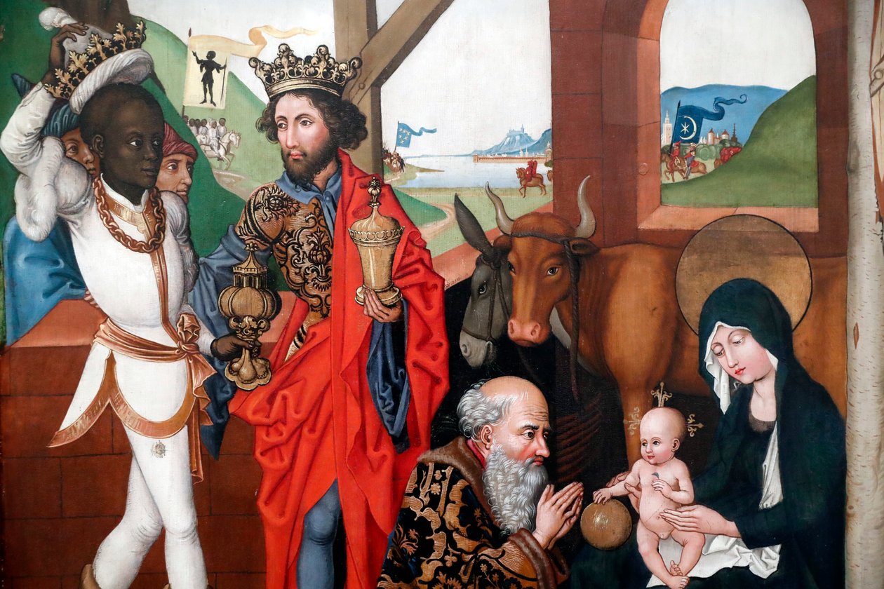 Születés, a gyermek Jézus imádása a három bölcs vagy mágus által alkotó: Martin Schongauer