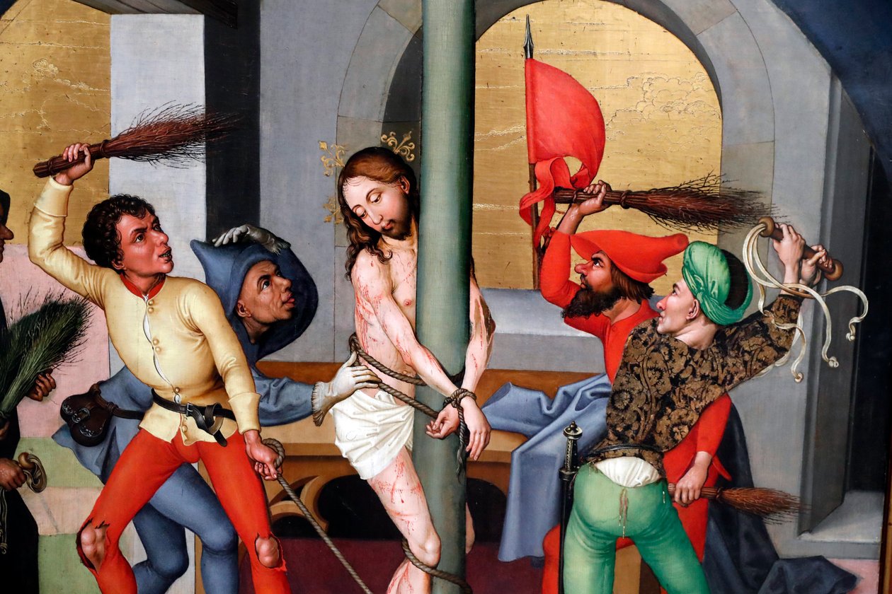 Krisztus szenvedélye, a zászlózás (olaj, falemez) alkotó: Martin Schongauer