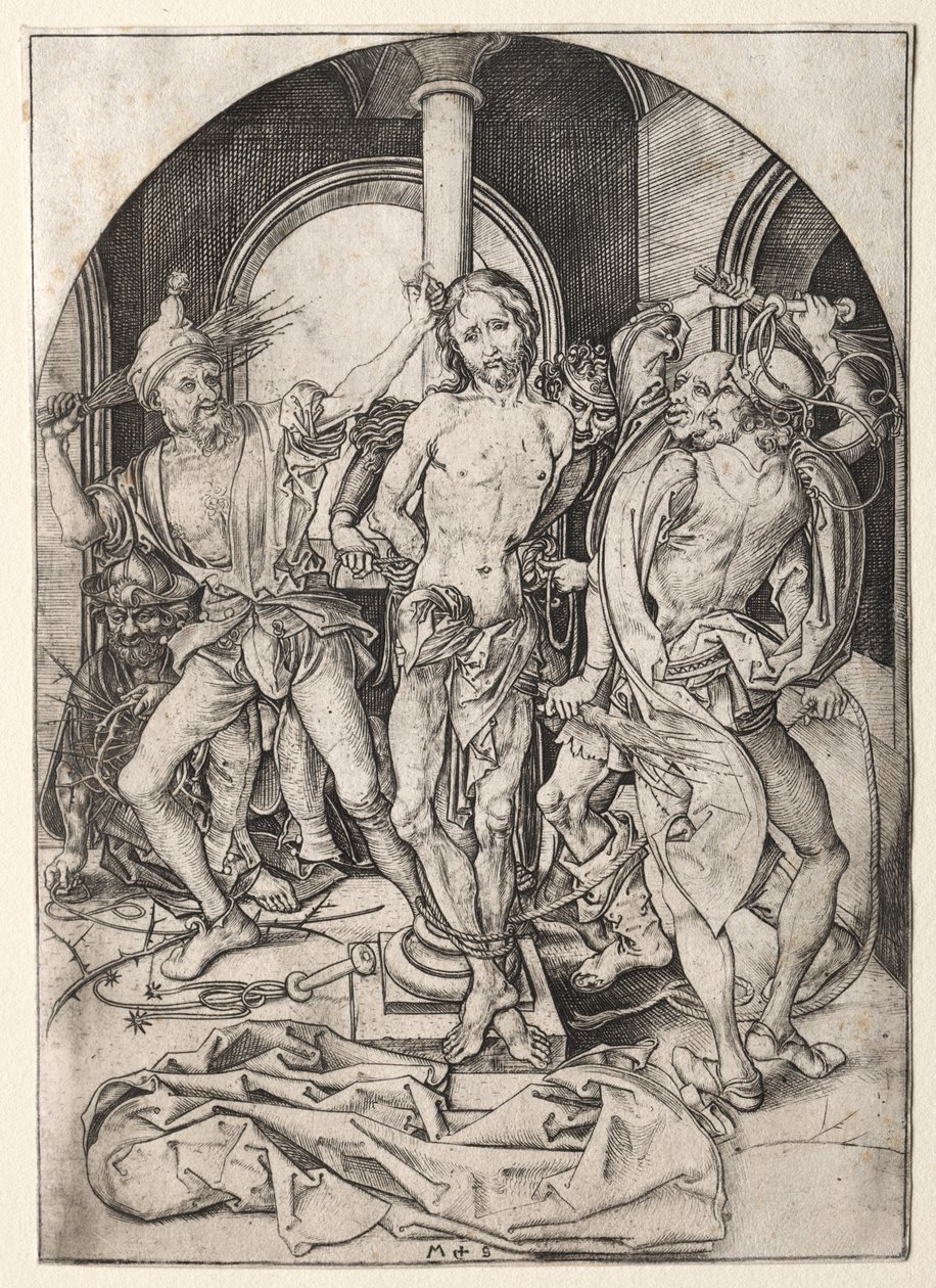 Jézus Krisztus szenvedése: A korbácsolás. alkotó: Martin Schongauer