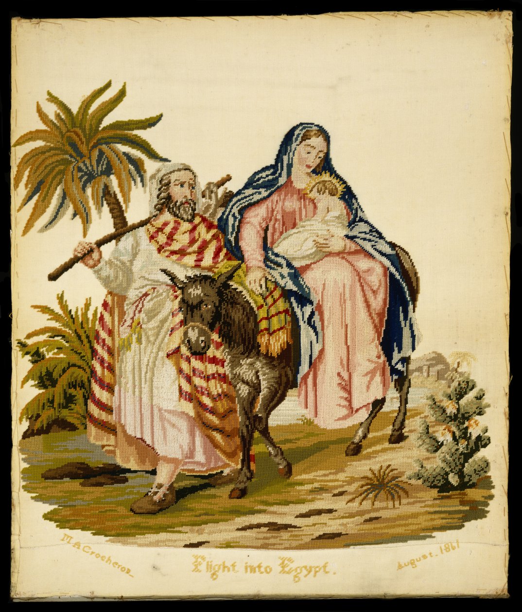 Repülés Egyiptomba, 1861 (vászon és gyapjú) alkotó: Mary Ann 1812 1888 Crocheron