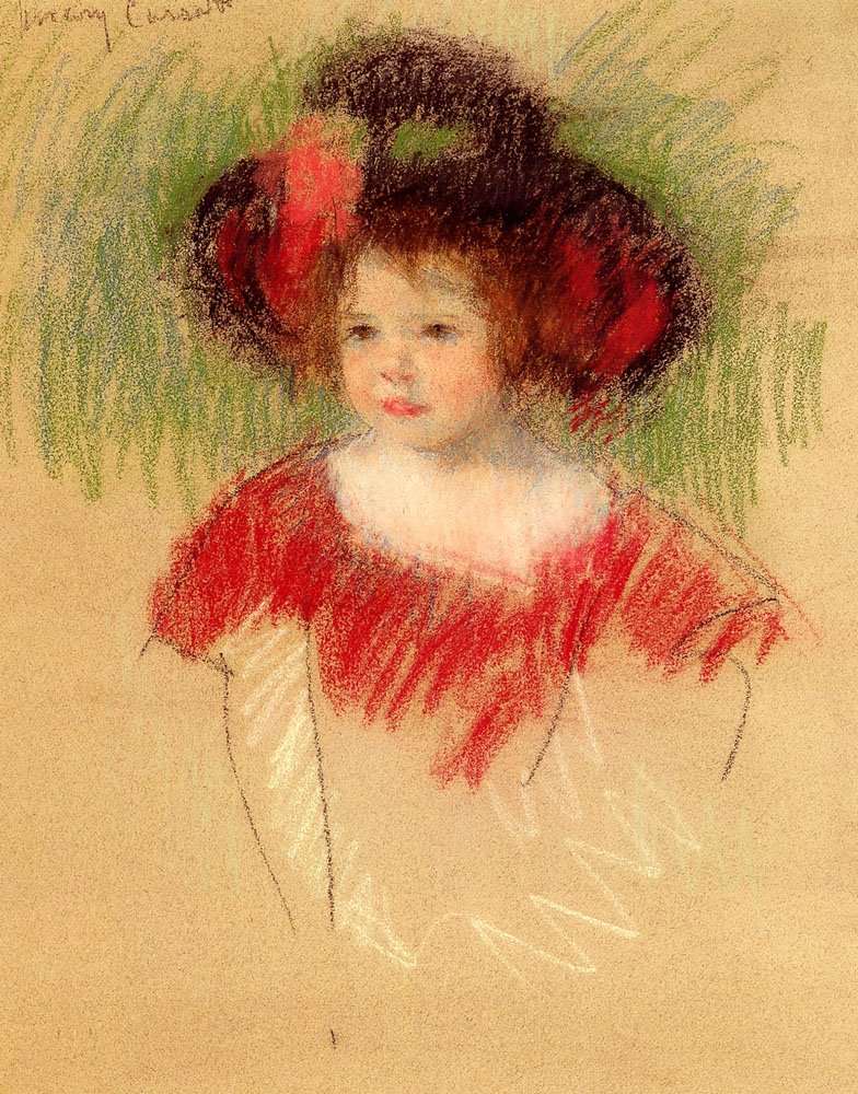 Margot Nagy Bonnettben és Piros Ruhában alkotó: Mary Cassatt