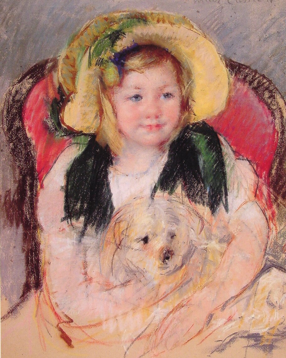 Sara kutyájával a karosszékben alkotó: Mary Cassatt