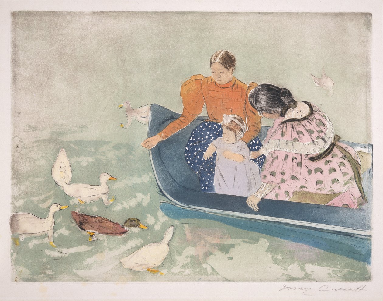 Feeding the Ducks, 1895 (szárazpont és aquatinta papíron) alkotó: Mary Cassatt