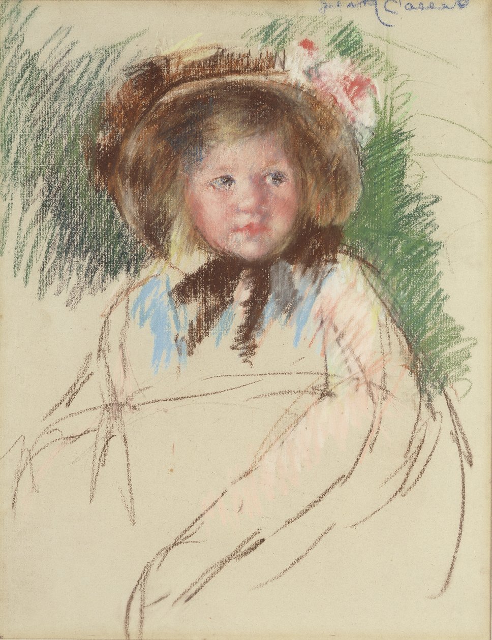 Sara sötét motorháztetőben, álla alá kötve, 1901 körül alkotó: Mary Cassatt