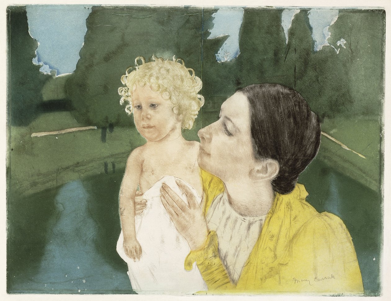 A tó mellett, 1898 körül alkotó: Mary Cassatt