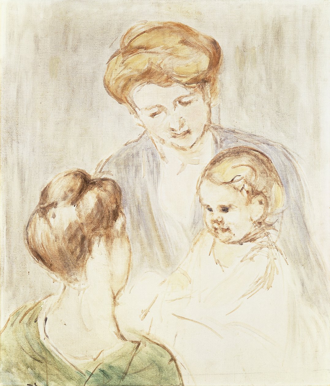 Mosolygó baba két lánnyal, alkotó: Mary Cassatt