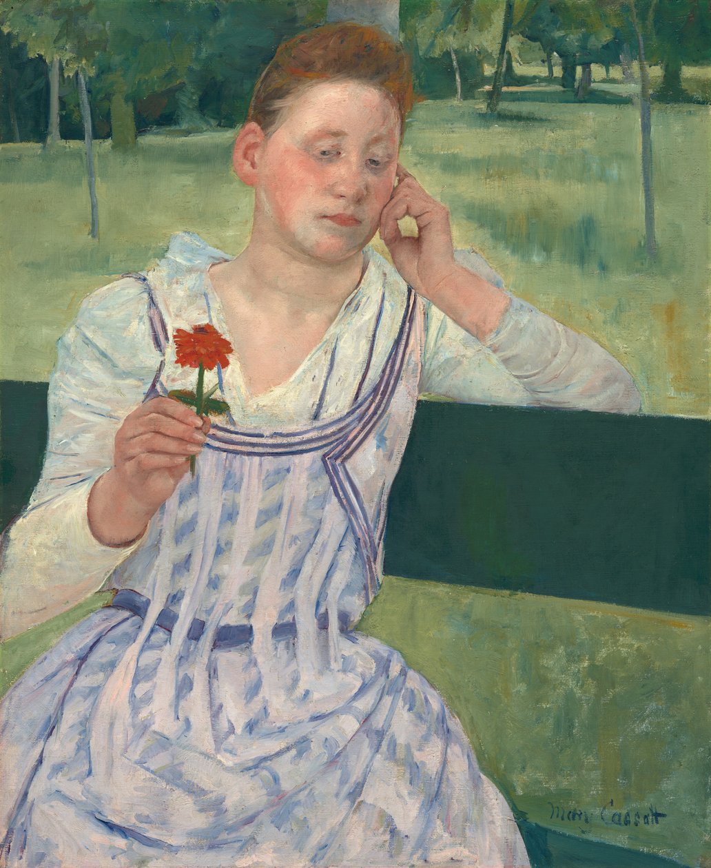 Nő vörös cinniával, 1891. alkotó: Mary Cassatt