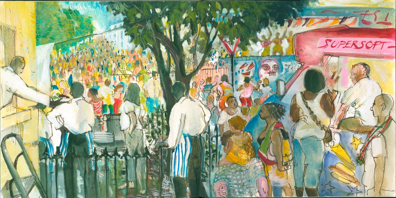 Karnevál, Blenheim Crescent, 2007 (toll és akvarell) alkotó: Mary Kuper