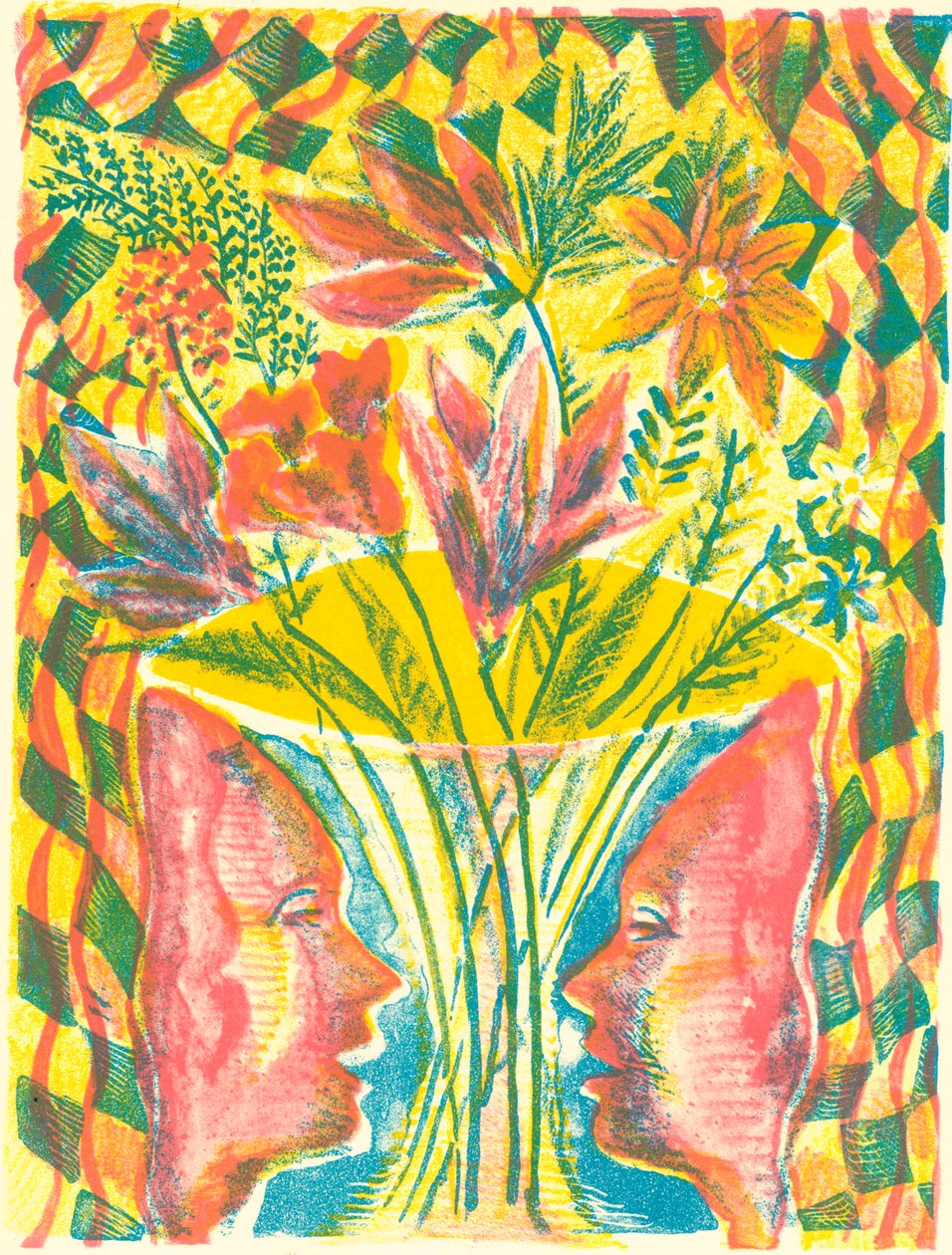 Arcok és virágok, 2015 (litográfia) alkotó: Mary Kuper