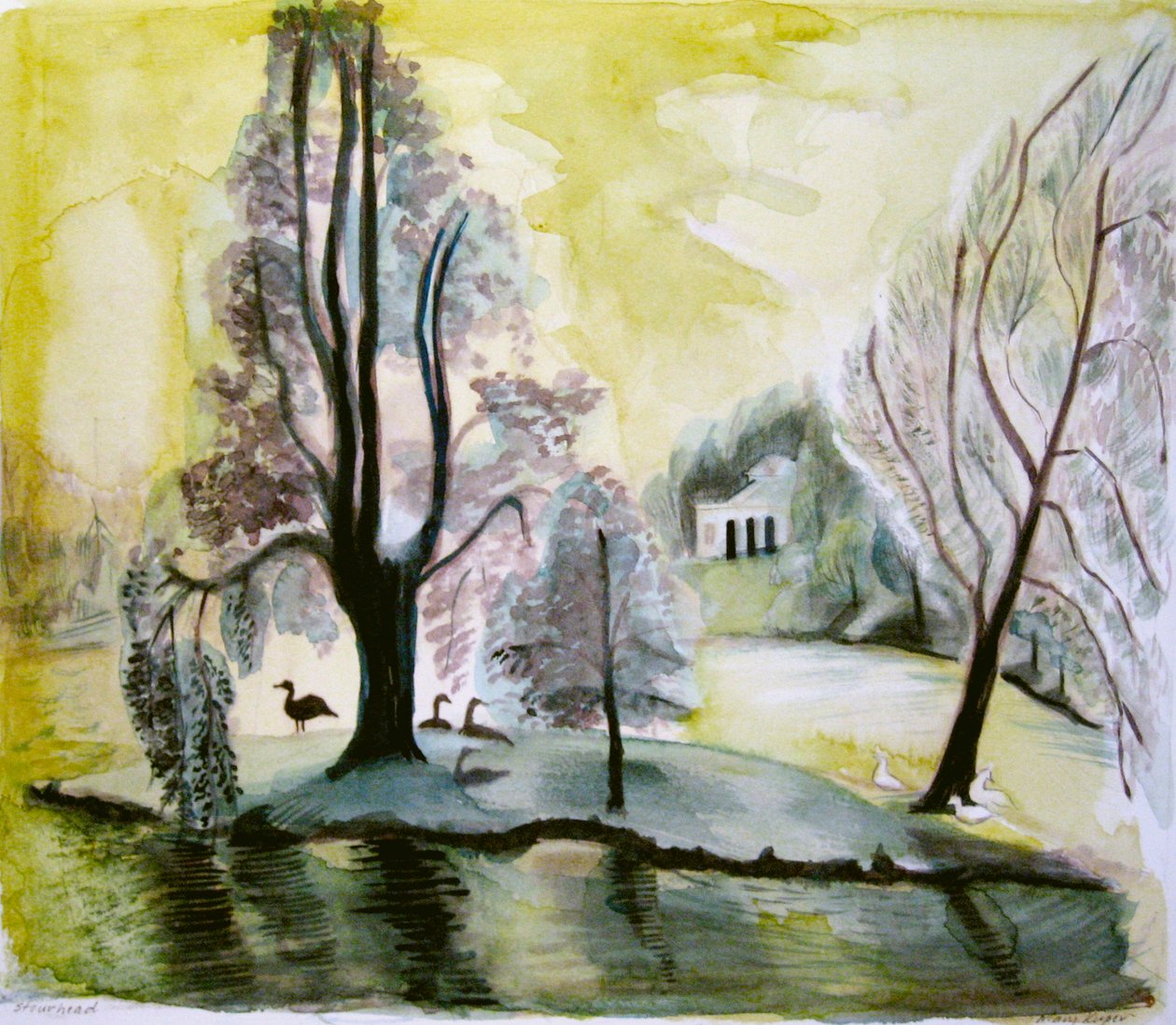 Stourhead, esti tó, 2006 (akvarell) alkotó: Mary Kuper