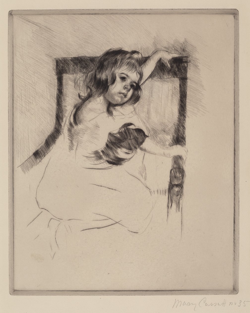 Térdelve egy karosszékben (Margot), 1903 körül (szárazpont) alkotó: Mary Stevenson Cassatt