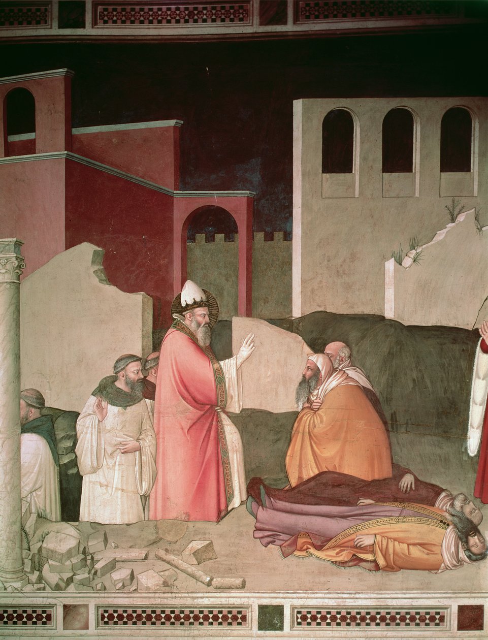 Szent Szilveszter két halott római újraélesztése, részlet a Bardi-kápolnából, 1340 körül alkotó: Maso di Banco