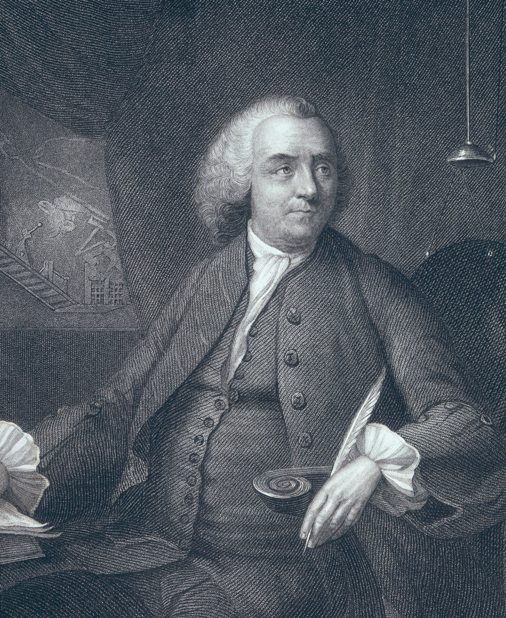 Benjamin Franklin portréja, Edward Fisher (1722-85) metszete alkotó: Mason Chamberlin