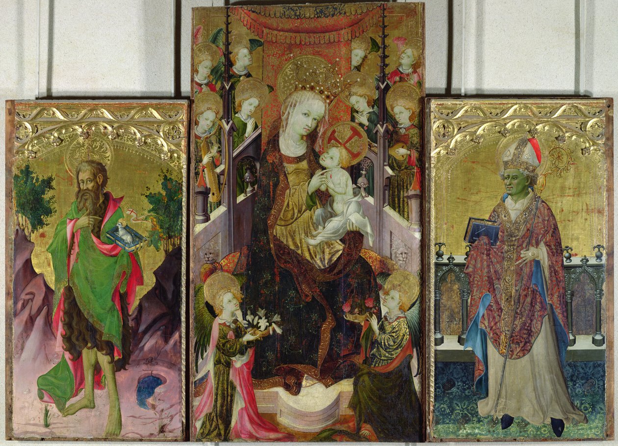 Madonna és gyermek, angyaloktól körülvéve, Keresztelő Szent Jánossal és Szent Ambrusszal, 1400-30 (részletekért lásd: 95111) alkotó: Master of Burgo de Osma