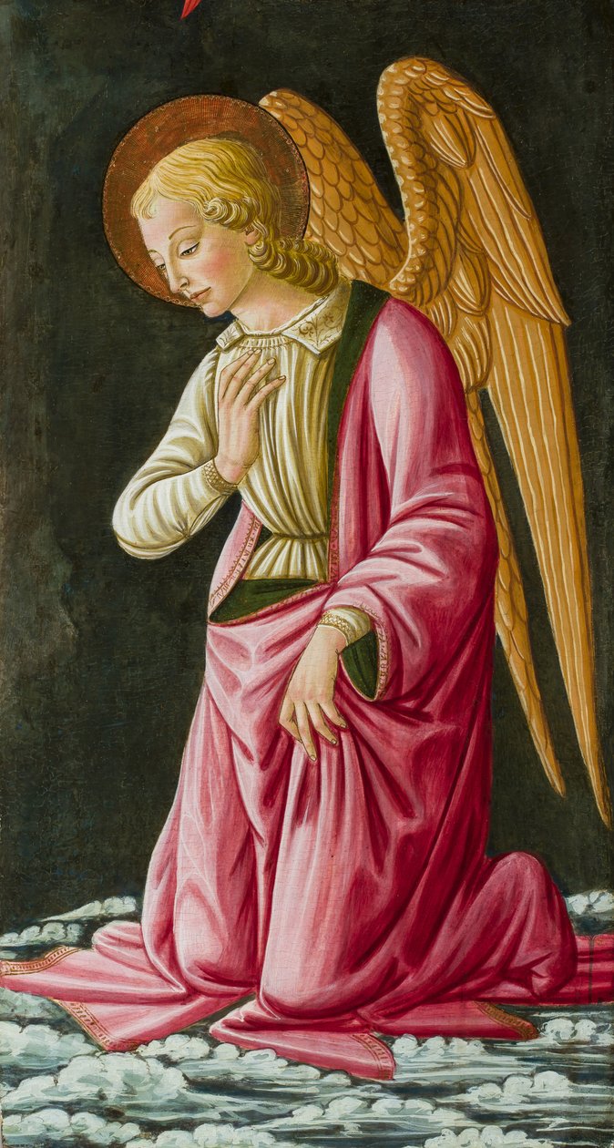 Térdelő angyal, 1480 körül (olaj) alkotó: Master of Johnson Nativity or Tabernacle