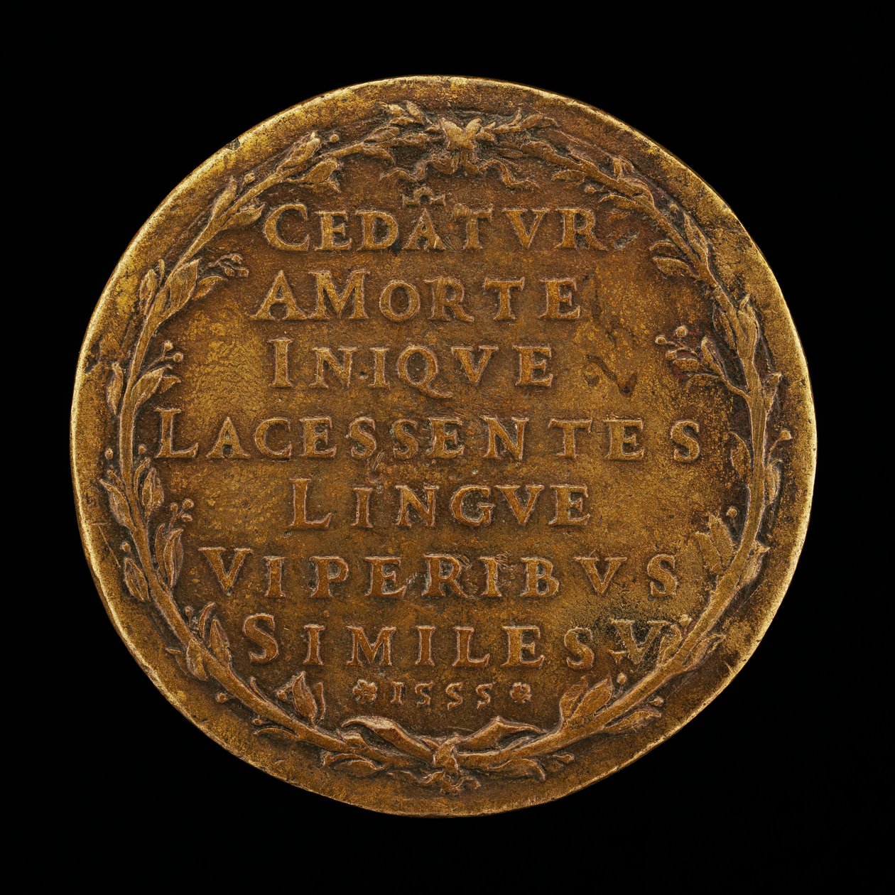 Felirat babérkoszorúban [háton], 1555. alkotó: Master I.A.V.F.