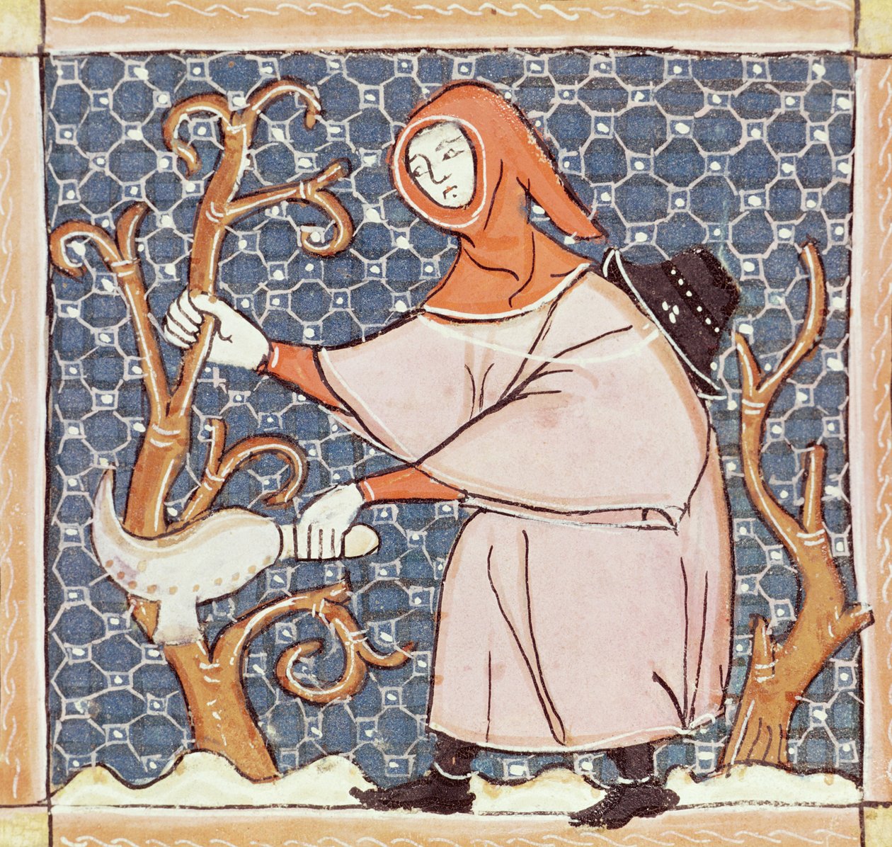 F.58v Március: Fák metszése alkotó: Matfre Ermengaut