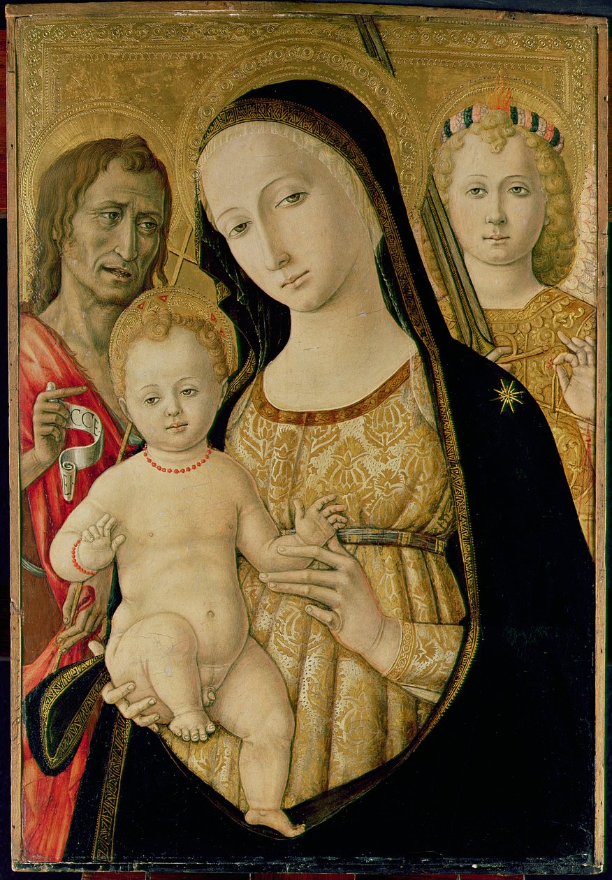 Madonna és gyermeke Keresztelő Szent Jánossal és Szent Mihály arkangyallal, 1485-95 körül (tempera, tábla) alkotó: Matteo di Giovanni di Bartolo