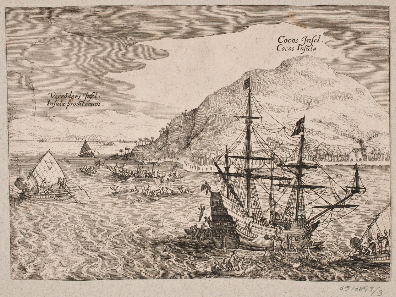 A hollandok Kokosøen partraszállásáról alkotó: Matthäus Merian d.Æ.