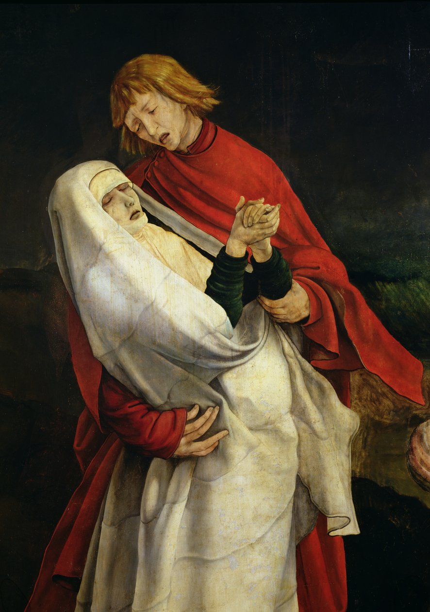 Szent János evangélista és Szűz, részlet a keresztrefeszítésből az Isenheim-oltárról, 1512-1616 alkotó: Matthias Grünewald
