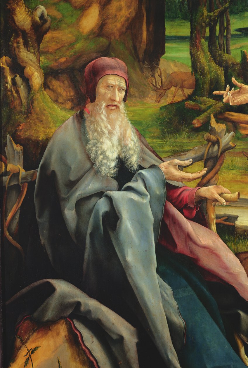 Szent Antal látogatása Szent Pál remeténél, részlet az isenheimi oltárképből, 1512-16 körül (olaj, fa) alkotó: Matthias Grünewald