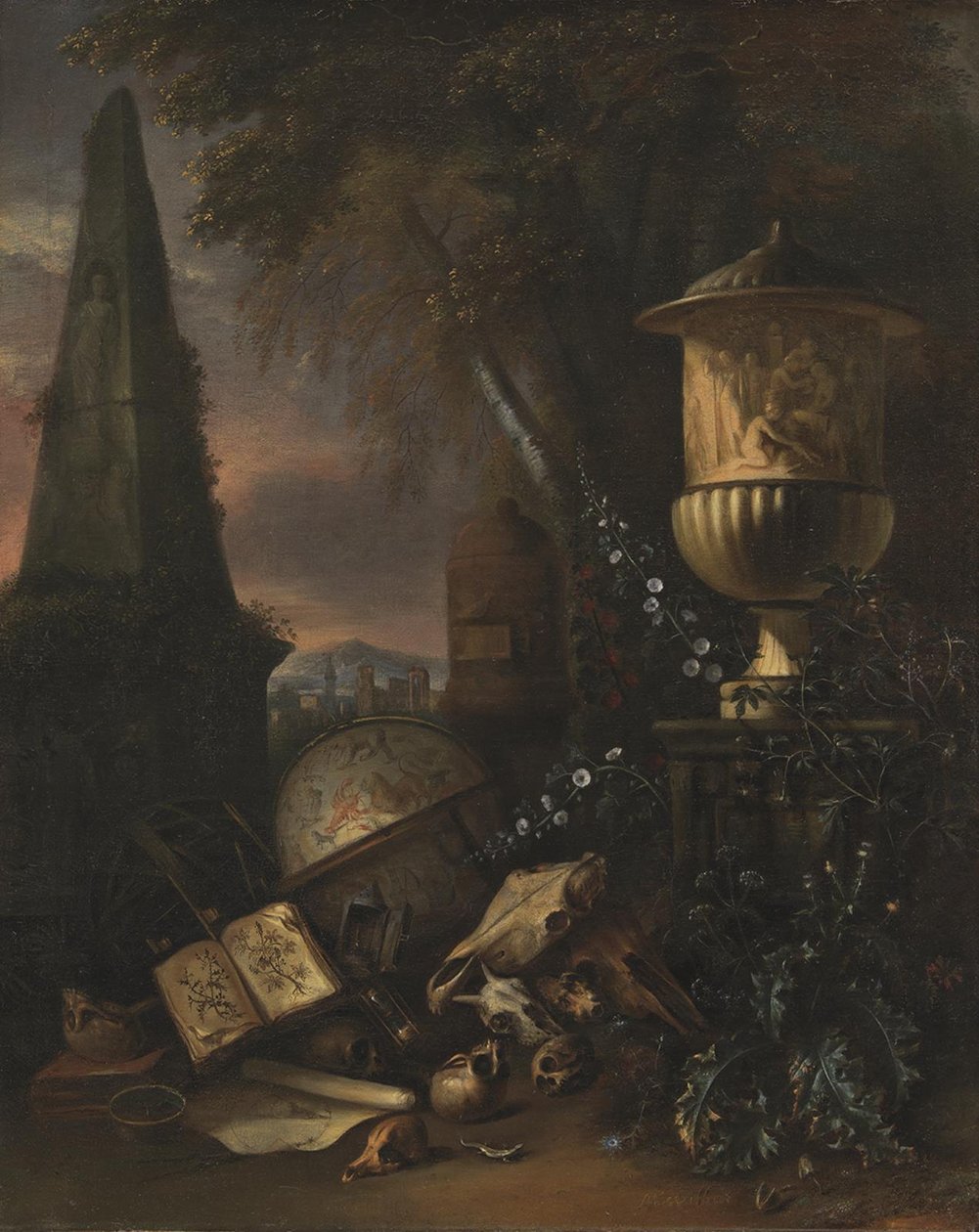 Vanitas. Csendélet egy tájban alkotó: Matthias Withoos