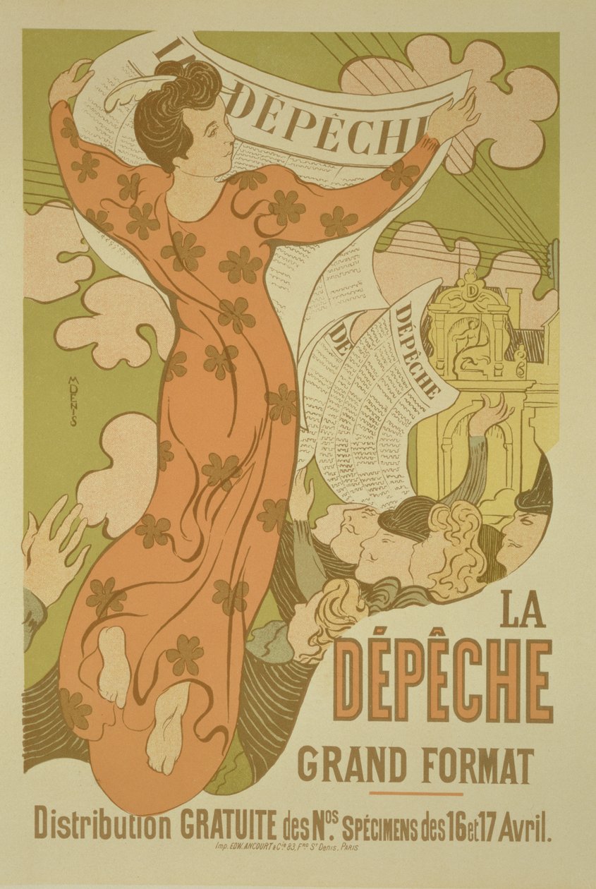A „La Depeche de Toulouse” újságot hirdető plakát reprodukciója, 1892 alkotó: Maurice Denis