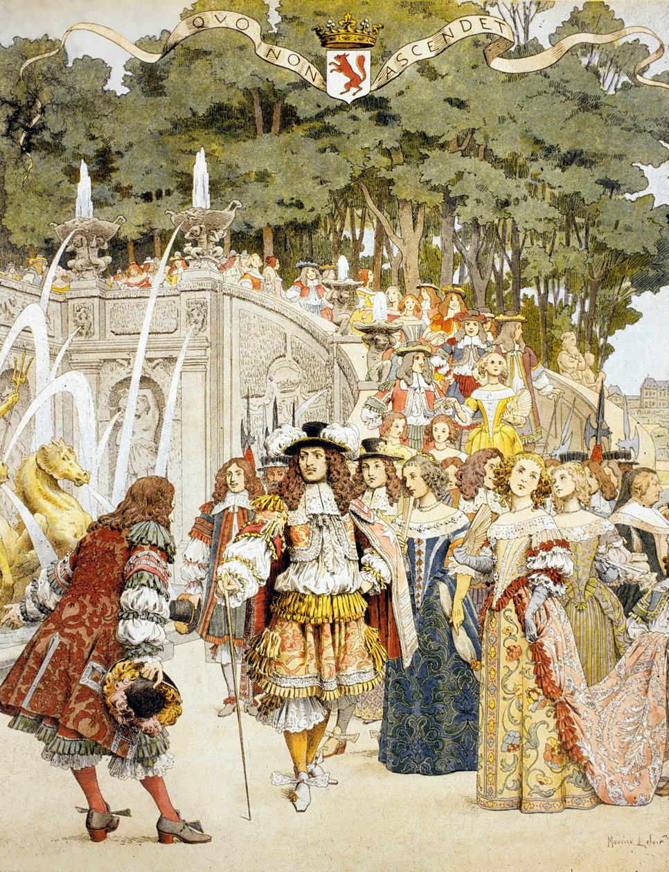 Nicolas Fouquet fogadja XIV. Lajos királyt a Chateau de Vaux Le Vicomte-ban, Franciaország, 1661. augusztus 17. (wc, papír) alkotó: Maurice Leloir