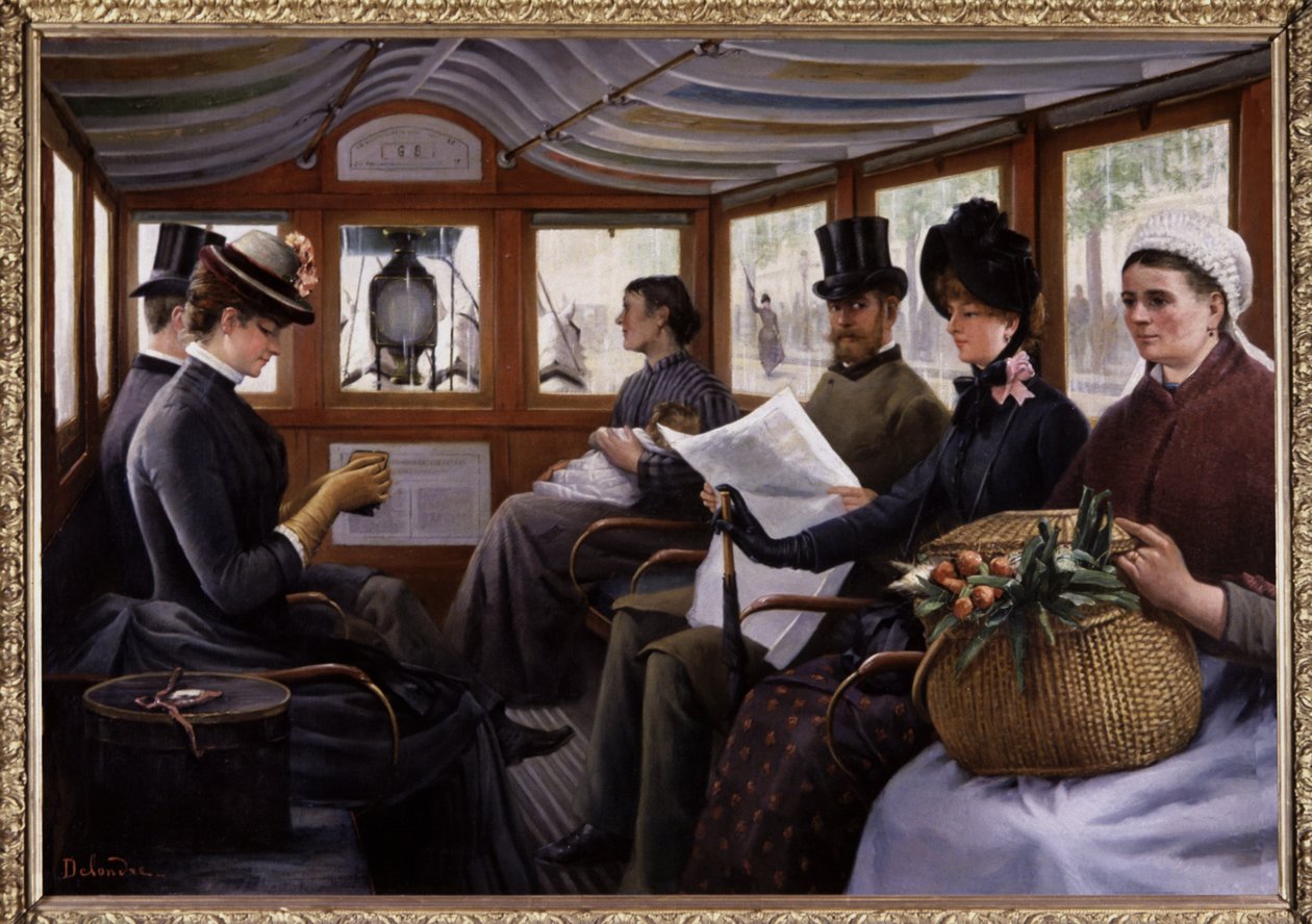 Utasok egy omnibuszban, 1900 körül (festmény) alkotó: Maurice Delondre