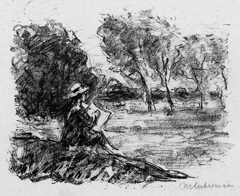 Fiatal férfi rajz a táj alkotó: Max Liebermann