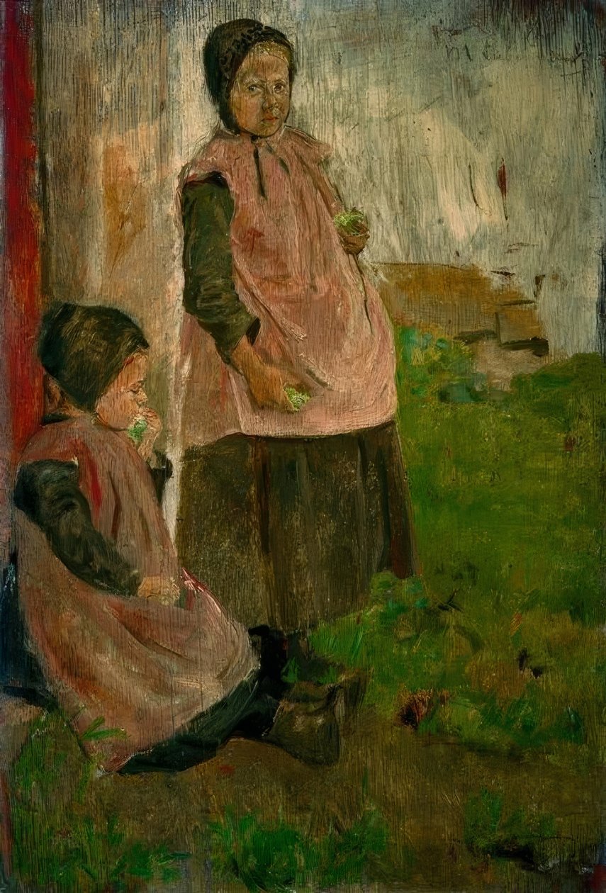 Két lány eszik almát alkotó: Max Liebermann