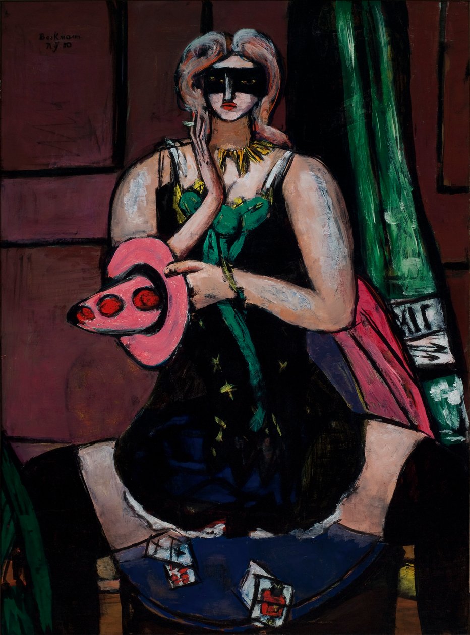Farsangi maszk, zöld, lila és rózsaszín (Columbine) alkotó: Max Beckmann