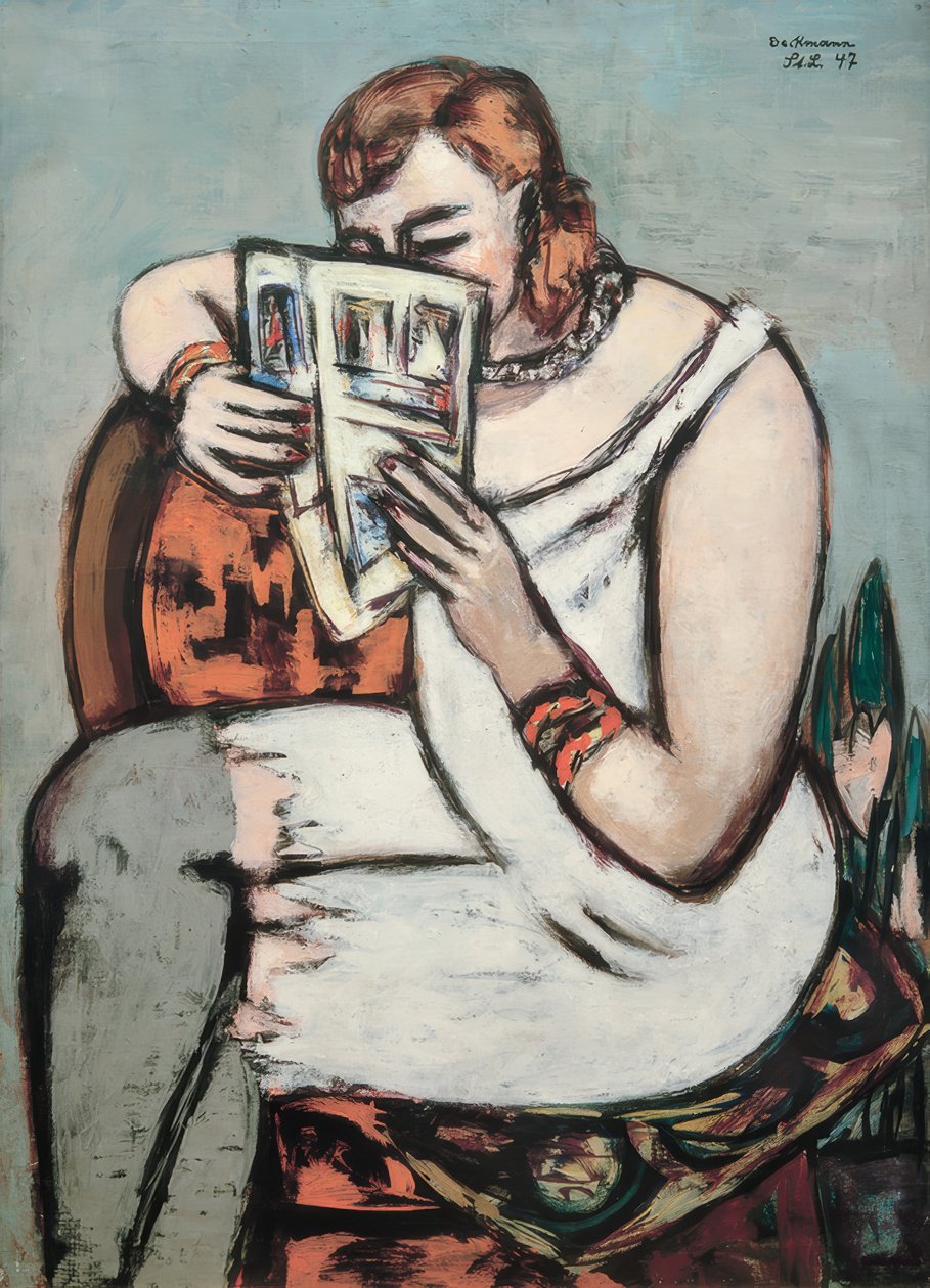 Nő fehér ingben (olvas) alkotó: Max Beckmann