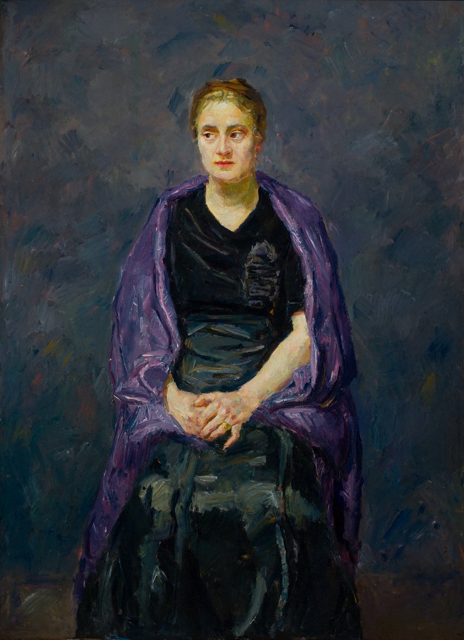 Minna Beckmann-cső lila kendővel alkotó: Max Beckmann