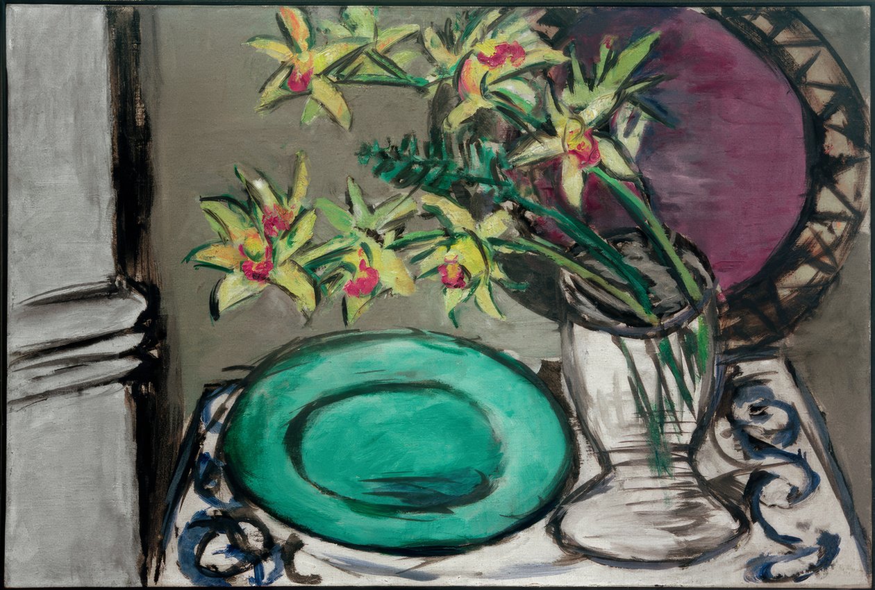 Orchideák - csendélet zöld tállal alkotó: Max Beckmann