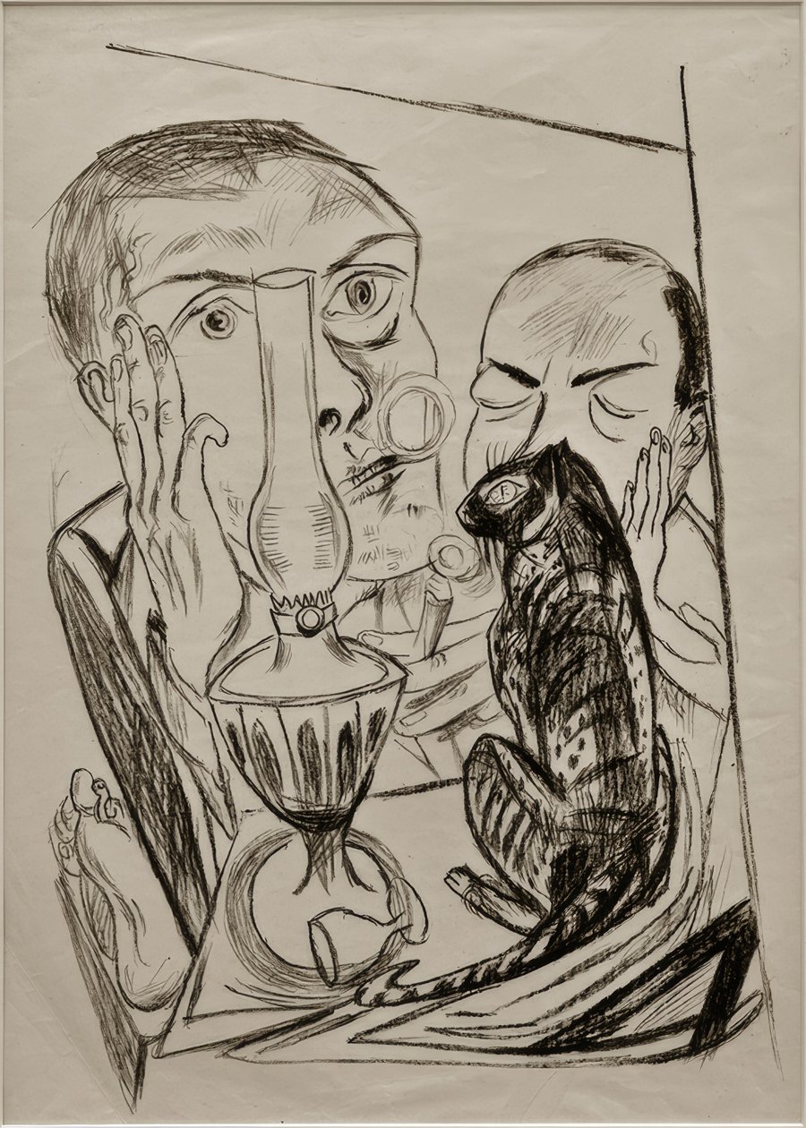 Önarckép macskával és lámpával alkotó: Max Beckmann
