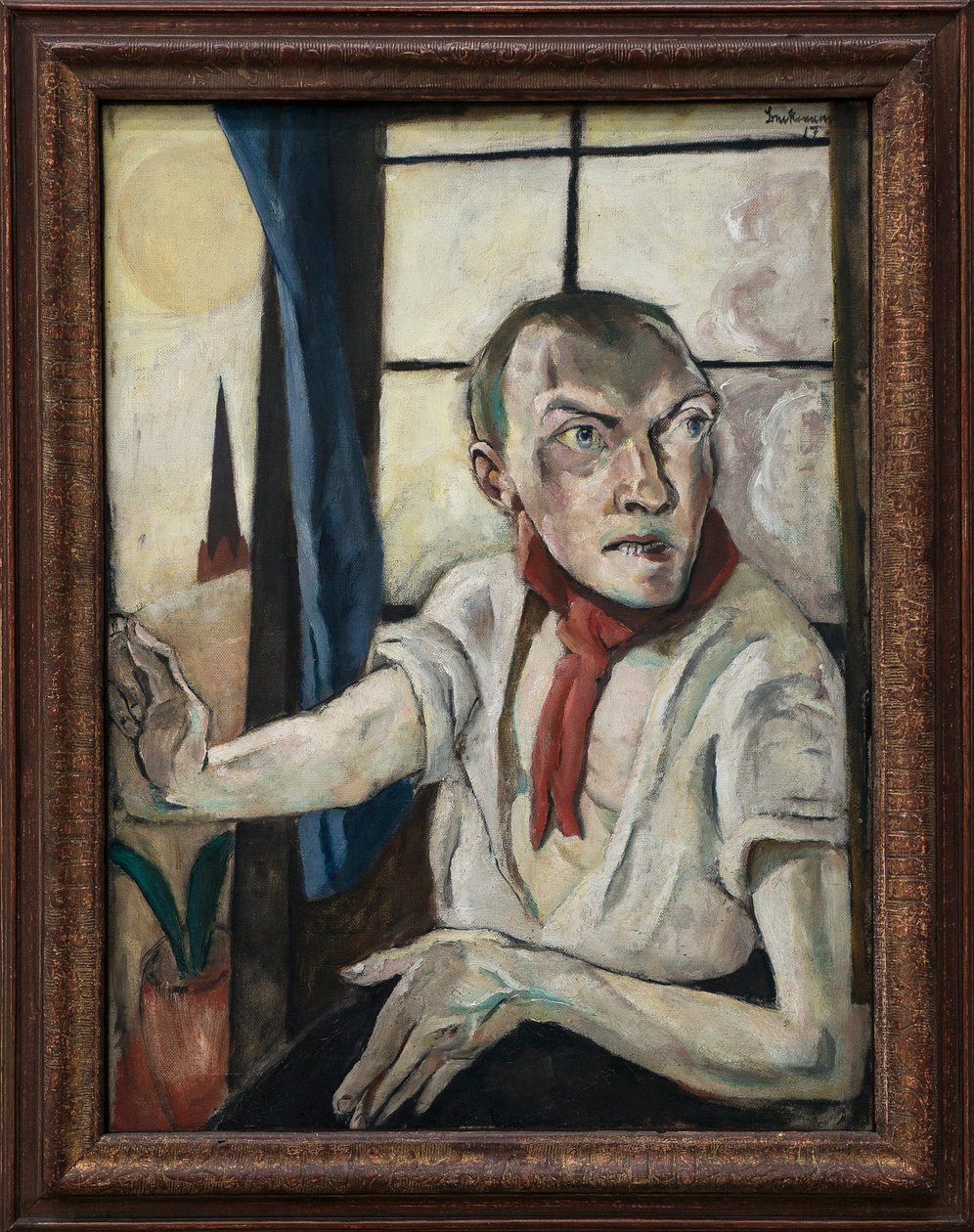 Önarckép vörös sállal alkotó: Max Beckmann